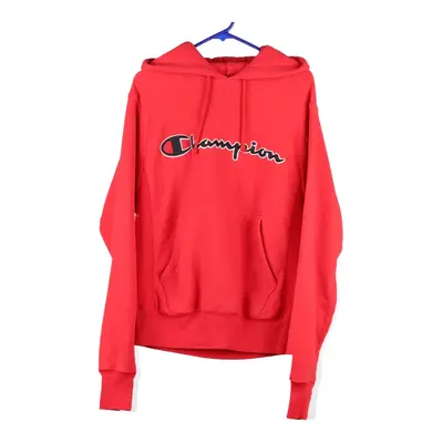 Champion Spellout Hoodie - Small Red Cotton Blend