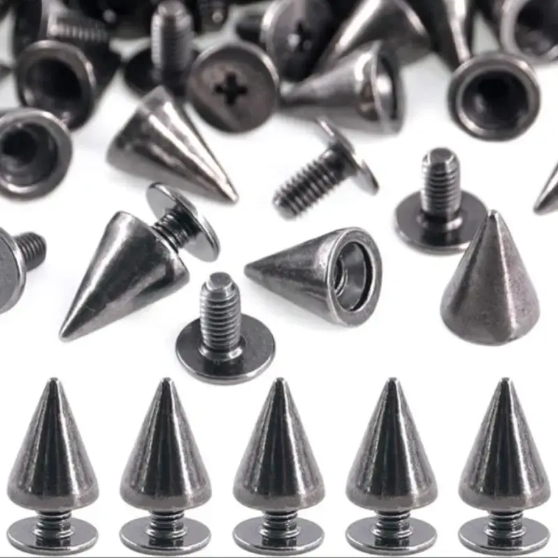 \\Metal Cone Spikes, 100 Sets Metallic Screw Back Studs for DIY Leather Craft Bag Clothing Shoes Belts Rapid Rivets Punk Acce...