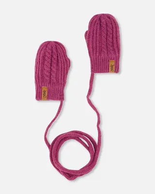 Baby Knitted Mittens With String Burgundy | Size: 6/12m