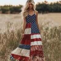 4th of July Dresses for Women Independence Day Patch Art Line Dress Floral American Flag Maxi Fourth of Jul.