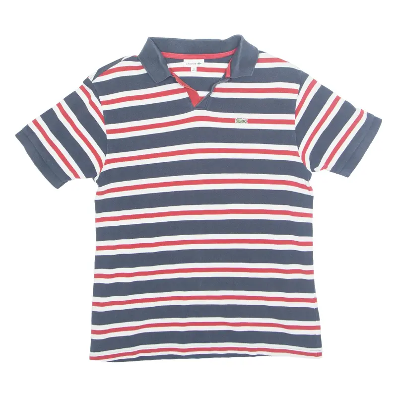 LACOSTE Boys Polo Shirt Blue Striped 16Y