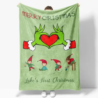 Custom Green Finger Heart First Christmas Backdrop - Aperturee