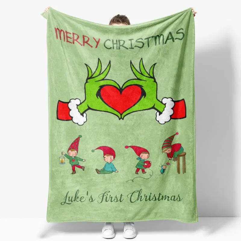 Custom Green Finger Heart First Christmas Backdrop - Aperturee