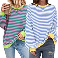 Encolax Women Striped Oversized Sweatshirt Color Block Crew Neck Long Sleeve Shirt Casual Pullover Top Fall Y2K Clothes Cotto...