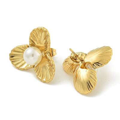 Flower Ion Plating(IP) 304 Stainless Steel Stud Earrings