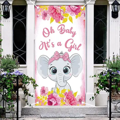 Pink Floral Elephant Girls Baby Shower Door Cover - Aperturee