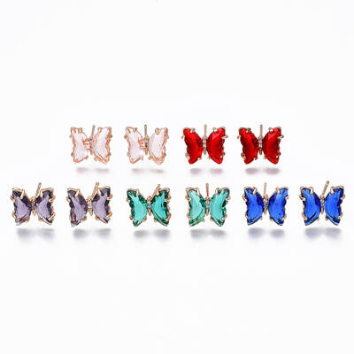 Cubic Zirconia Butterfly Stud Earrings with Glass
