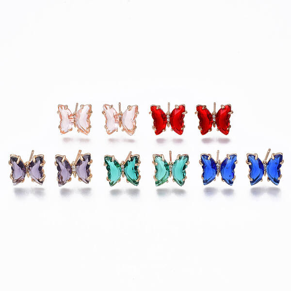 Cubic Zirconia Butterfly Stud Earrings with Glass