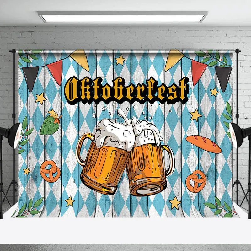 Retro Blue Wooden Wall Oktoberfest Party Backdrop
