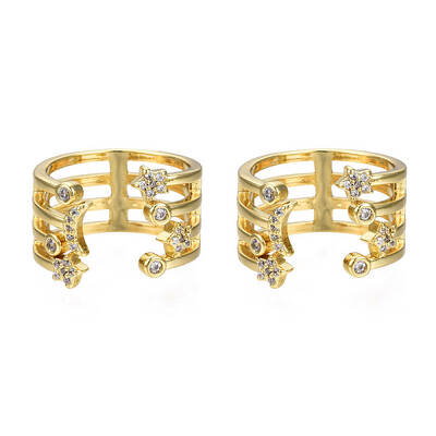 Cubic Zirconia Moon and Star Open Cuff Rings