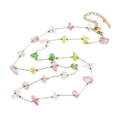 Colorful Glass Nuggets Link Chain Necklaces