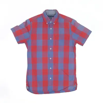 TOMMY HILFIGER Shirt Red Check Flannel Short Sleeve Mens XS