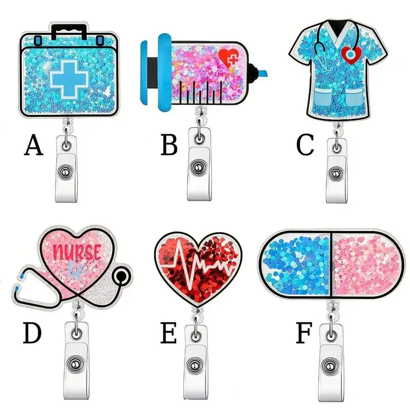 Medical Themed Badge Holder, 1 Count Retractable Badge Reel with Clip, Creative ID Badge Holder for Nurse & Doctor