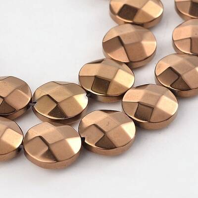 Electroplate Non-magnetic Synthetic Hematite Flat Round Bead Strands