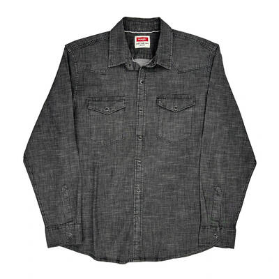 Wrangler Denim Shirt - Large Grey Cotton Blend