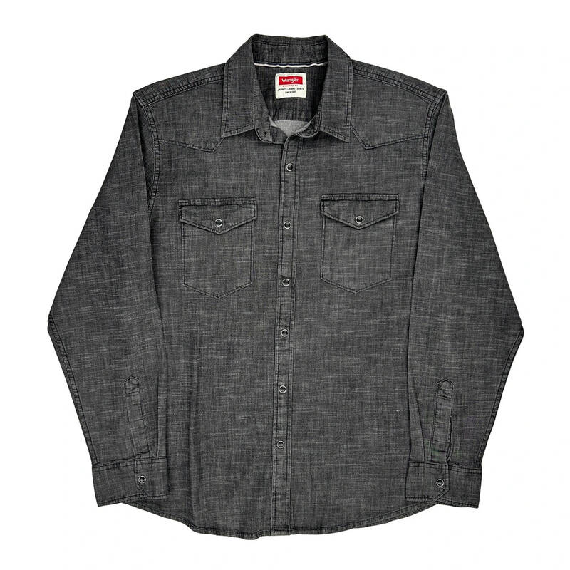 Wrangler Denim Shirt - Large Grey Cotton Blend