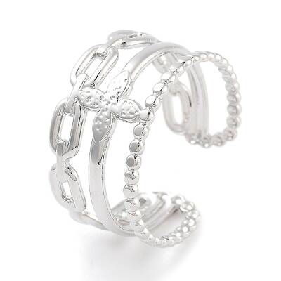 Non-Tarnish 304 Stainless Steel Flower Open Cuff Rings