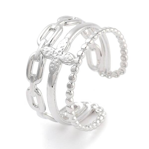 Non-Tarnish 304 Stainless Steel Flower Open Cuff Rings