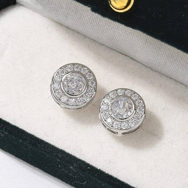 Brass Micro Pave Clear Cubic Zirconia Stud Earrings