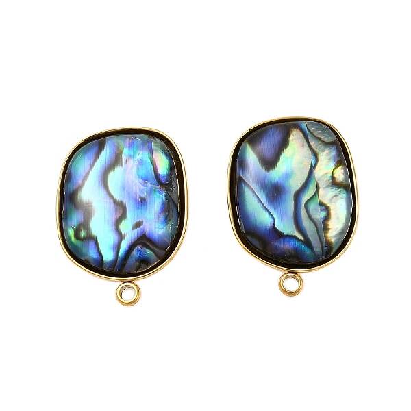 304 Stainless Steel Pave Natural Paua Shell Stud Earring Findings