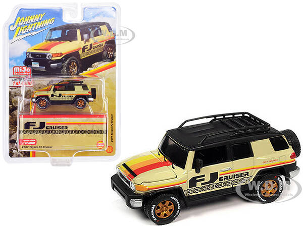 2007 Toyota FJ Cruiser Beige with Stripes and Black Top with Roofrack Limited Edition to 4800 pieces Worldwide 1/64 Diecast M...