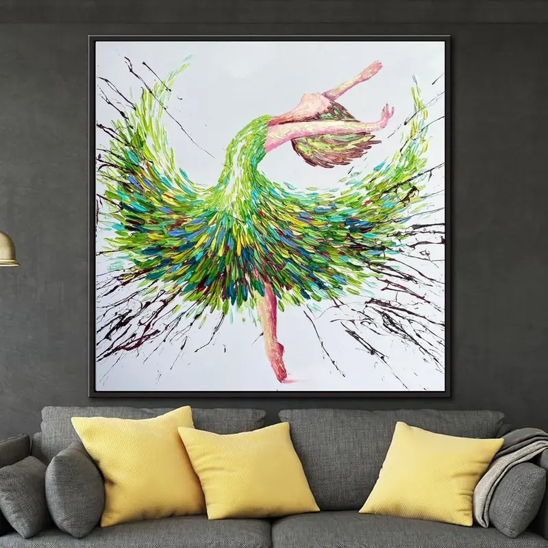Extra Large Abstract Ballerina Painting Framed Wall Art Dancing Girl Oil Painting Modern Painting Impasto Painting | BALLERIN...