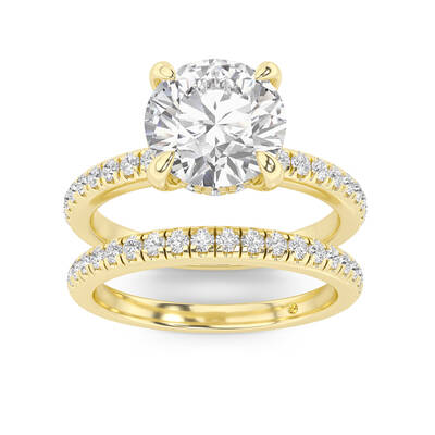 Aurelia Lab Grown Round Diamond Engagement Ring with the BonBon Half Coverage Wedding Band | 18K Yellow Gold 1 5/8 ct. tw.
