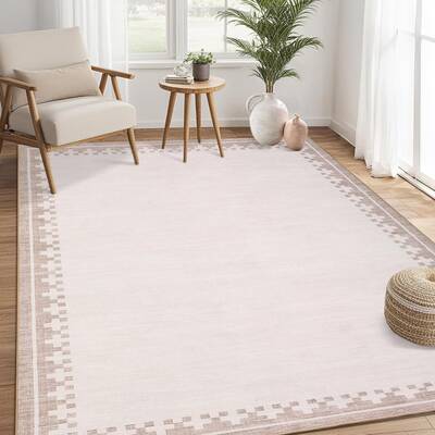 Garvee Washable Rug Modern Border Area Rugs 4x6 Low Pile Stain Resistant Polyester Non-Slip Backing Living Room Bedroom Dinin...