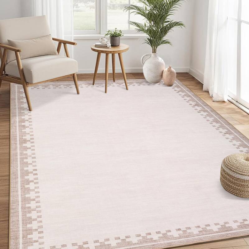 Garvee Washable Rug Modern Border Area Rugs 4x6 Low Pile Stain Resistant Polyester Non-Slip Backing Living Room Bedroom Dinin...