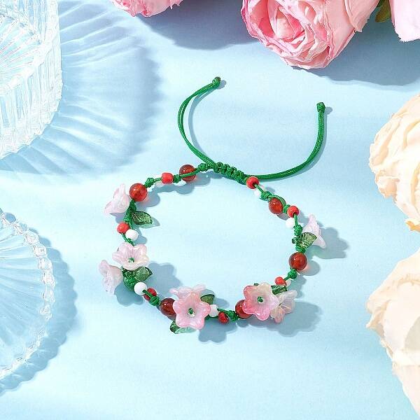 Flower Natural Natural Carnelian Braided Bracelets for Women