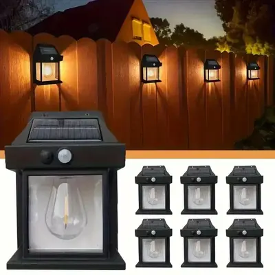 6pc 3-Mode Solar Wall Lantern - Street & Area Lighting With Motion Sensor, Dusk To Dawn Auto On/Off, Clear Panel, And Energy-...