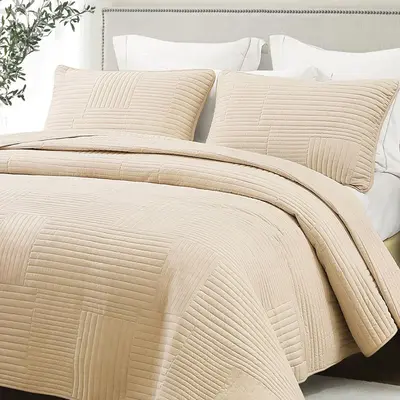 [FallFreshness]Quilt Set, Soft Lightweight Quilts Bedspreads Coverlet with Striped Pattern, Bedding Sets with Pillow Sham, Re...