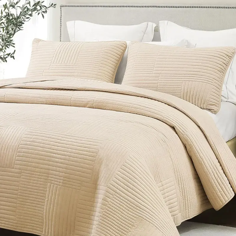 [FallFreshness]Quilt Set, Soft Lightweight Quilts Bedspreads Coverlet with Striped Pattern, Bedding Sets with Pillow Sham, Re...