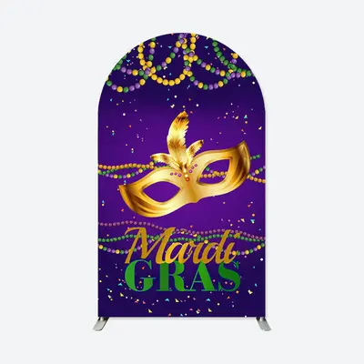 Aperturee Mardi Gras Gold Mask Purple Arch Backdrop For Party | Custom Chiara Arched Covers | Wedding Arch Backdrop | Chiara ...