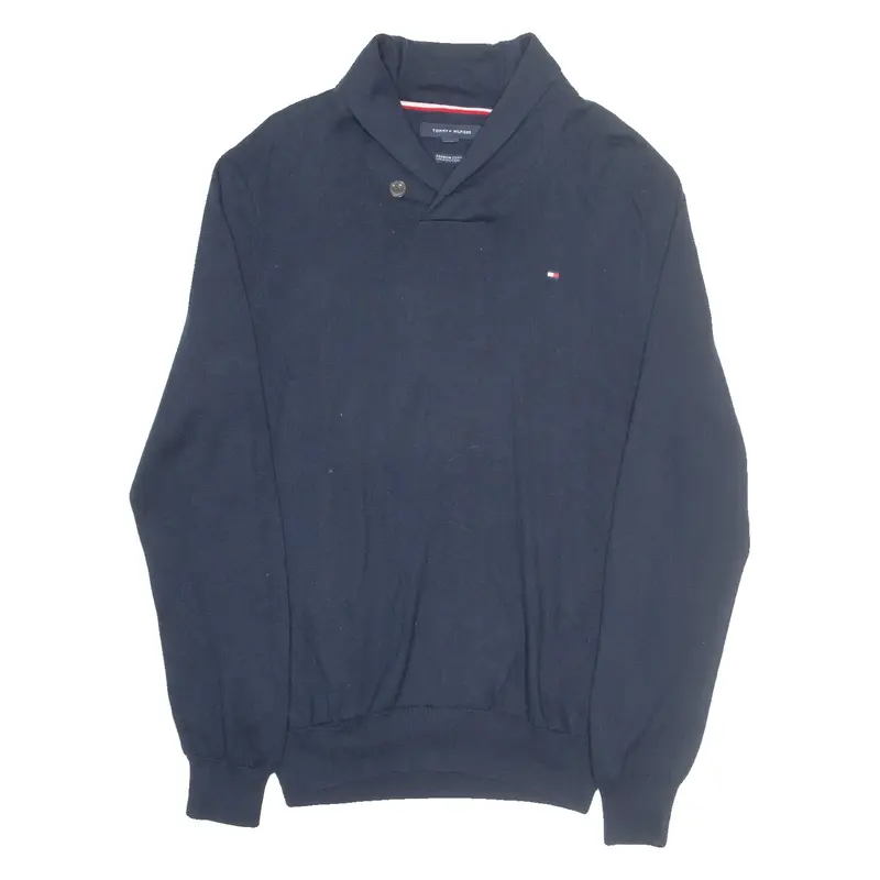 TOMMY HILFIGER Mens Jumper Blue V-Neck Tight Knit M