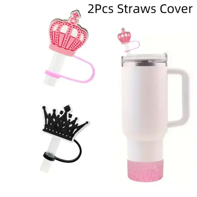 Cute Silicone Straws Tips Cover (2pcs), Reusable Crown Pattern Straw Toppers for Tumblers, Dust Straw Cover for Home Office, ...