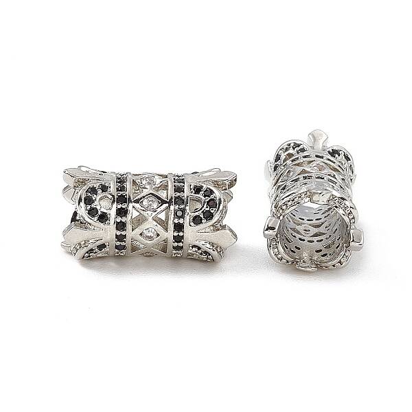 Brass Micro Pave Black Cubic Zirconia Beads