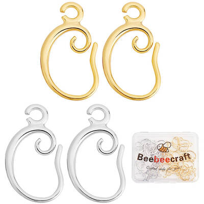 Beebeecraft 40Pcs 2 Colors Earring Hooks 18K Gold & Platinum Plated Brass Ear Wire with Open Loop 15x10mm Dangle Earring Find...