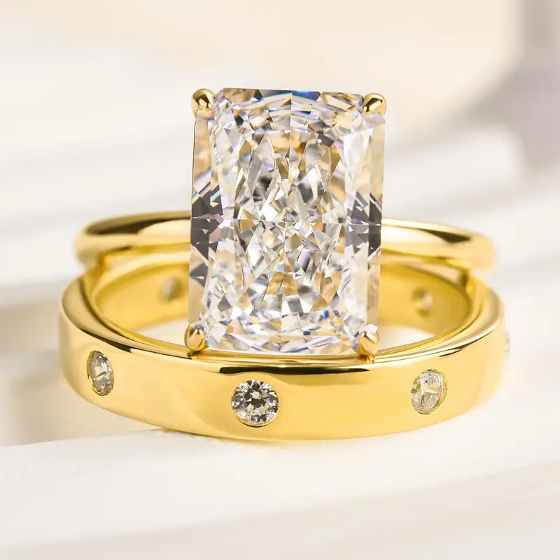 Effinny Jewelry Radiant Cut 5.0ct Wedding Ring Set, S925 Sterling Silver Promise Ring, 5A Cubic Zirconia Bridal Set Rings for...