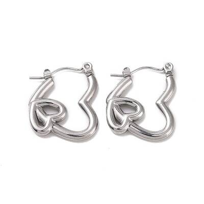 Non-Tarnish Valentine's Day 304 Stainless Steel Double Heart Hoop Earrings for Women