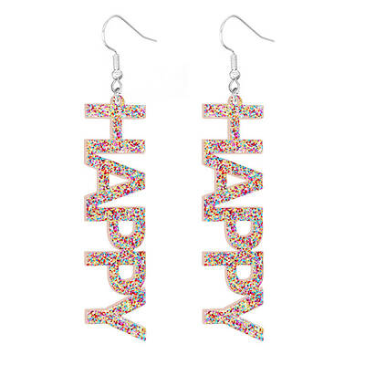Bling Acrylic Word Happy Dangle Earrings