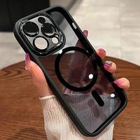Luxury Magnetic Metal Bumper Protection Case For iPhone 16 15 14 13 12 11 Pro Max Plus Magsafe Acrylic Hard Translucency Cove...