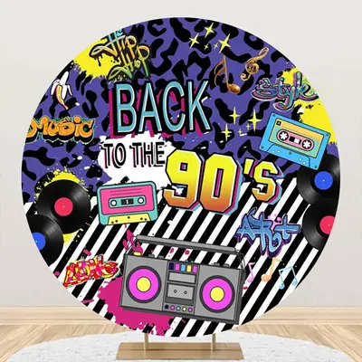 Back To The 90s Disco Musical Round Party Backdrop - Aperturee