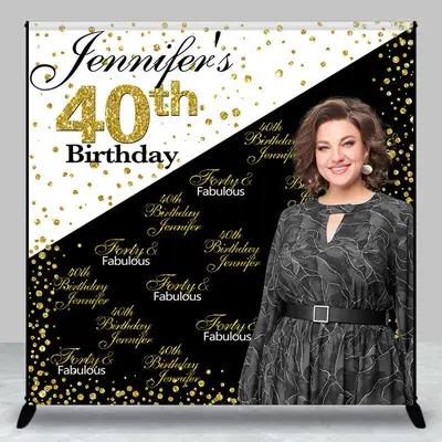 Custom Black White Gold Glitter 40th Birthday Backdrop - Aperturee