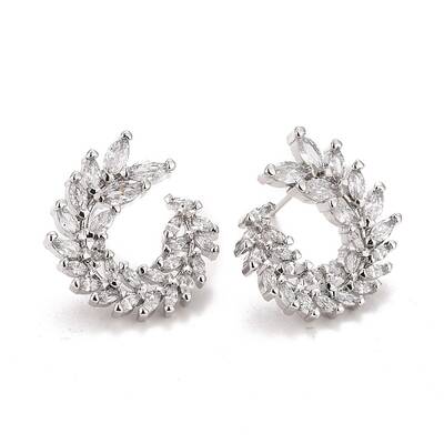 Brass Micro Pave Clear Cubic Zirconia Stud Earrings
