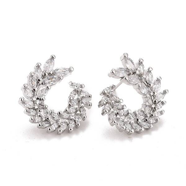 Brass Micro Pave Clear Cubic Zirconia Stud Earrings