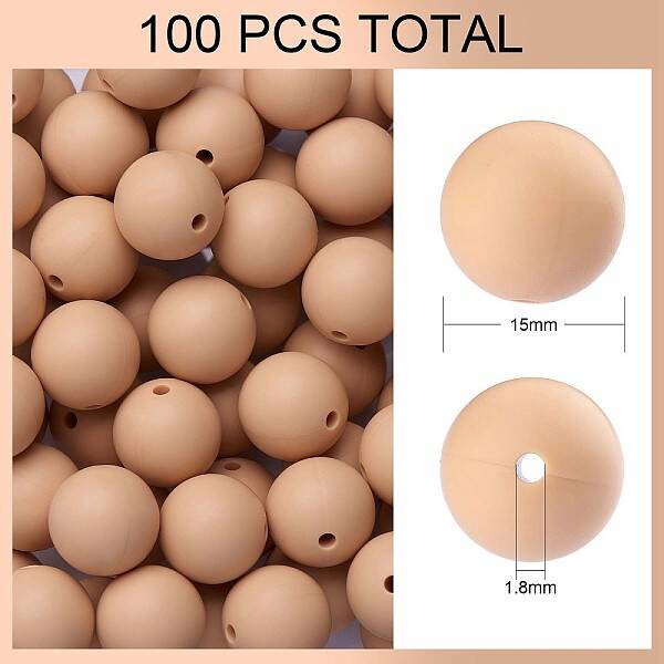 100Pcs Silicone Beads Round Rubber Bead 15MM Loose Spacer Beads for DIY Supplies Jewelry Keychain Making