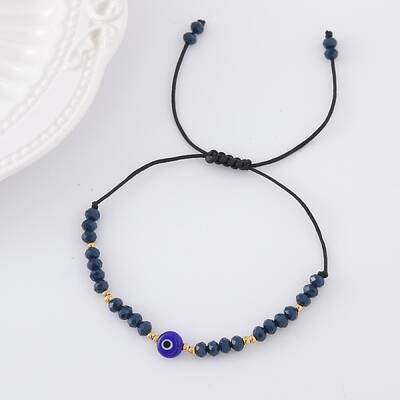 Adjustable Glass Evil Eye Brided Bead Bracelet