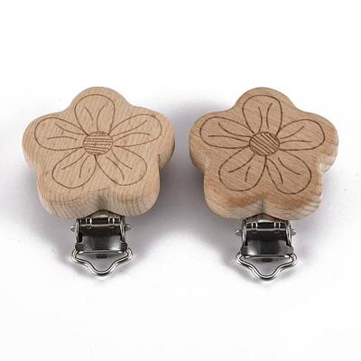 Beech Wood Baby Pacifier Holder Clips