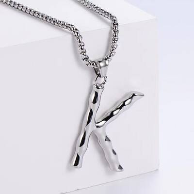 3Pcs Stainless Steel Textured Letter Pendant Box Chain Necklaces